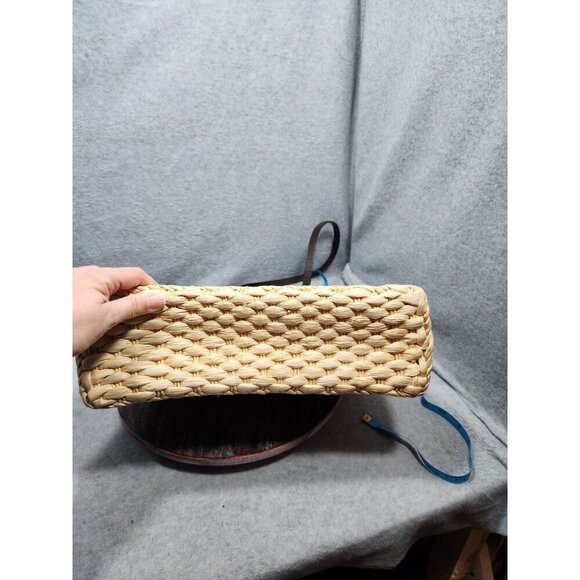 Woven Straw Tote Bag With Floral Accents & Red Lining - Picture 8 of 14